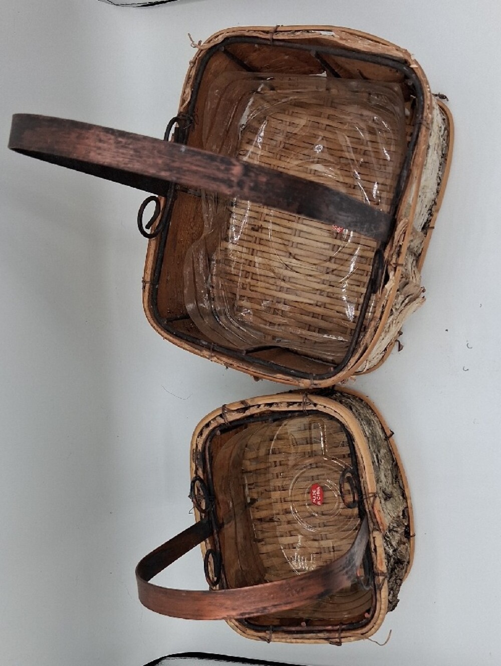 Rustic Birch Bark Baskets with Curled Metal Handle - Picture 3 of 4